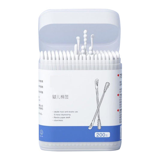 Kisangel 200Pcs Baby Cotton Swabs Paper Double-End Cotton Buds Cotton Ear Cleaners Safety Swabs Cleaning Sticks for Ear Nose Clean