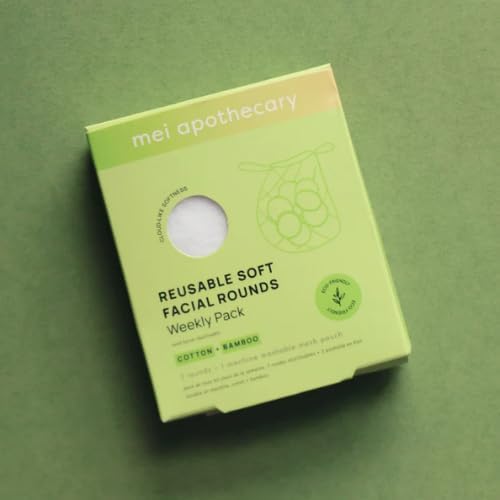 Mei Apothecary Soft Reusable Makeup Remover Pads Weekly Pack - 7 Pack Bamboo Cotton Rounds, Washable & Eco-Friendly, Zero Waste for All Skin Types