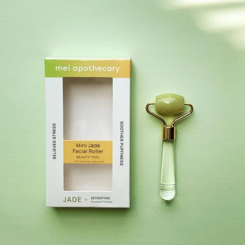 Mei Apothecary Mini Jade Face Roller - Authentic Jade Roller for Tension Relief, Puffiness & Radiant Skin, Relaxing Face Massager for All Skin Types