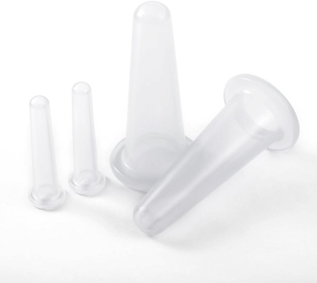 4Pcs Mini Massage Cupping Set Silicone Facial Cups Face Massager Helper Skin Care Neck Back Eyes Massaging Cup Safe to Use, Don't Worry About Burns (Transparent)