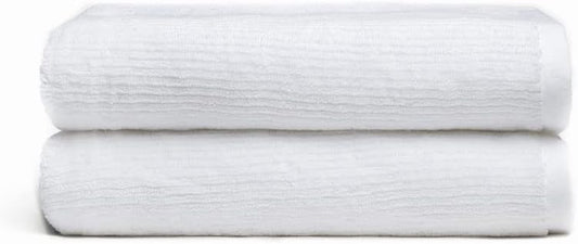 Cozy Earth Ribbed Bath Towel Set - 60% Cotton 40% Viscose from Bamboo Bathroom Towels - Soft & Absorbent Textured Ribbed Pattern - 2 Pack White