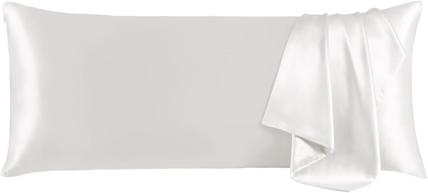 THXSILK 100% Pure Mulberry Silk Body Pillowcase for Hair and Skin, Upgraded Real Grade 6A+ Silk, Durable, Ultra-Soft Breathable Silk Pillow Case (Body Size 20"x54", White)