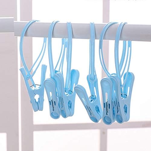 24 Pack ClothesPins with Plastic Rope, Clothesline Drying Clothing Clips for Photo Craft Painting Display, 12Pcs Blue 12Pcs White