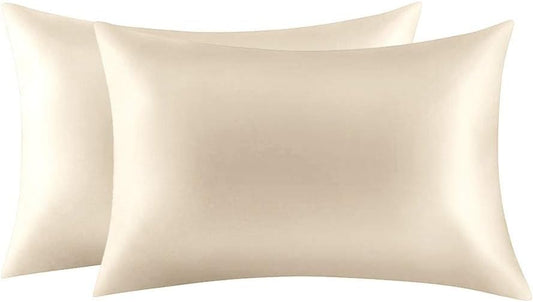 100% Mulberry Silk Pillowcases Set of 2 for Hair and Skin and Super Soft and Breathable Queen Size Nature Silk Pillowcases (Queen, Buff Beige)