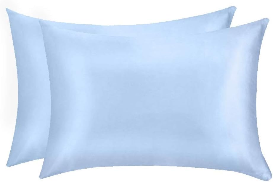 100% Mulberry Silk Pillowcases Set of 2 for Hair and Skin and Super Soft and Breathable King Size Nature Silk Pillowcases (King, Blue)
