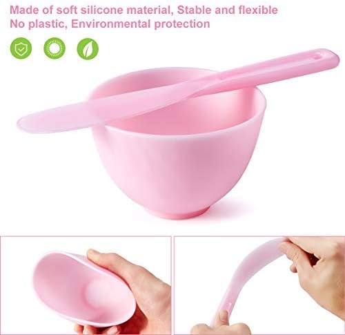 [Plastics Free]Somier Silicone DIY Face Mask Mixing Bowl Set with Mud Clay Face Mask Bowl Stick Spatula Headband Liquid Powder Measuring Cup Face Mask Brush 7 in 1