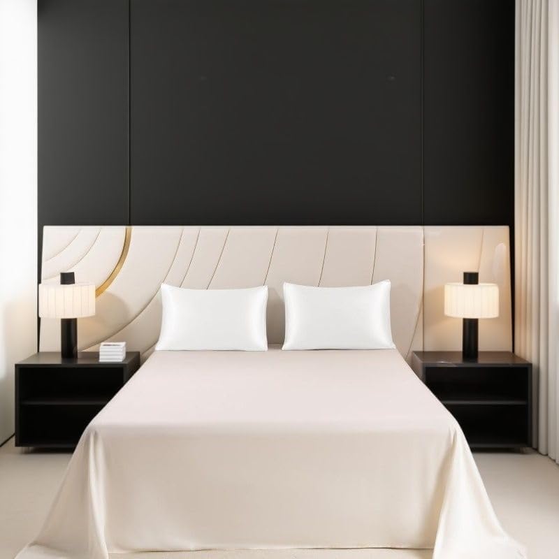 Juwenin Bedding,Luxury Satin Pillowcase with Zipper (Silky Satin Pillow Case for Hair) Set of 2 (White, Queen(20''x29''))