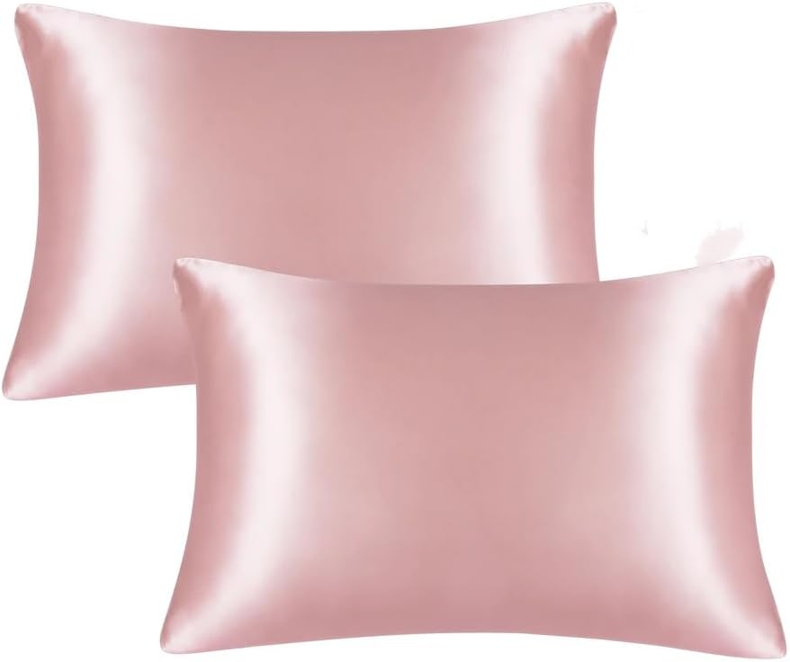 JUWENIN,Luxury Satin Pillowcase with Zipper (Silky Satin Pillow Case for Hair) Set of 2 (King, Blush Pink)