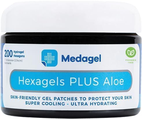 Hexagels Plus Aloe Vera - Advanced Healing Hydrogel Pads for Blister Prevention & Soothing Burn Care - Foot, Heel, Toe, & Ankle Protection, Pack of 200, 1-Inch Patches, by Medagel, Paraben Free