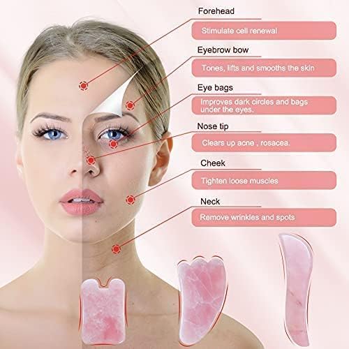 Pink Rose Quartz Gua Sha Board-Relief and Skin Renewal,Premium All Natural Handmade Stone Gua Sha Scraping Facial Massage Tools (3 Packs)