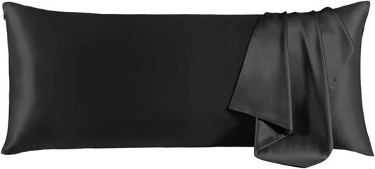 THXSILK Set of 2 Silk Pillowcase for Hair and Skin, 100% Mulberry Silk Bed Pillowcase Ultra-Soft, Hypoallergenic Soft Breathable Silk Pillow Case with Hidden Zipper, Body Size 20"x54", Black