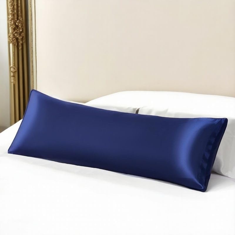 Juwenin Bedding,Super Soft and Luxury Silky Satin Pillowcase (Silky Satin Pillow Case for Hair) (Navyblue, Body)