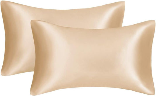 Juwenin Bedding,Super Soft and Luxury Silky Satin Pillowcase (Silky Satin Pillow Case for Hair) Set of 2 (Champagne, King (20'x40'))