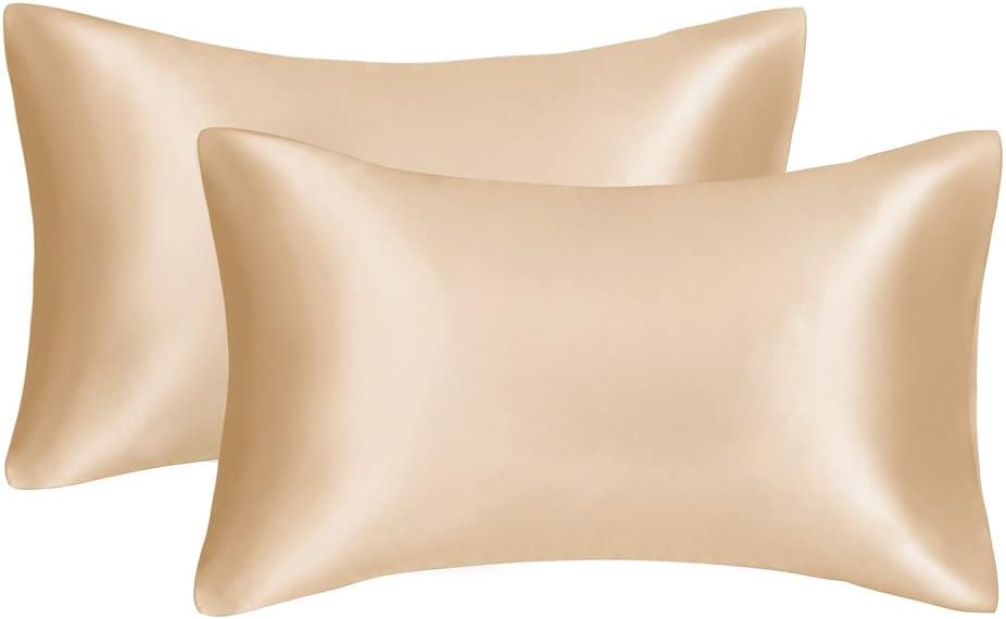 JUWENIN,Luxury Satin Pillowcase with Zipper (Silky Satin Pillow Case for Hair) Set of 2 (Standard, Gold)