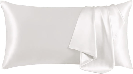 THXSILK Set of 2 100% Mulberry Silk Pillowcase for Hair and Skin Health, Soft Breathable and Smooth Pillowcases with Hidden Zipper, Both Sides Premium Silk, California King 20"x40", Pearl White