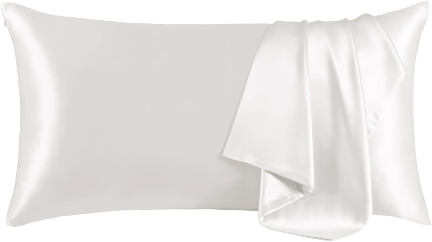 THXSILK 100% Mulberry Silk Pillowcase for Hair and Skin, Grade 6A+ Mulberry Silk Pillow Case with Hidden Zipper, Ultra-Soft Smooth Silk White Pillowcase(1pc, California King Size 20"x40")