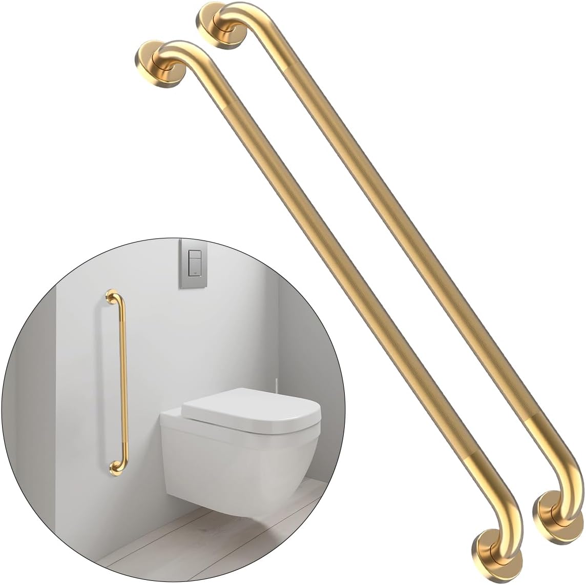 32 Inch Anti Slip Shower Grab Bar Gold, Munzong 2 Pack Bathroom Grab Bar, Knurled Bathroom Balance Bar,Safety Hand Rail Support Handicap Elderly Injury Senior Assist Bath Handle
