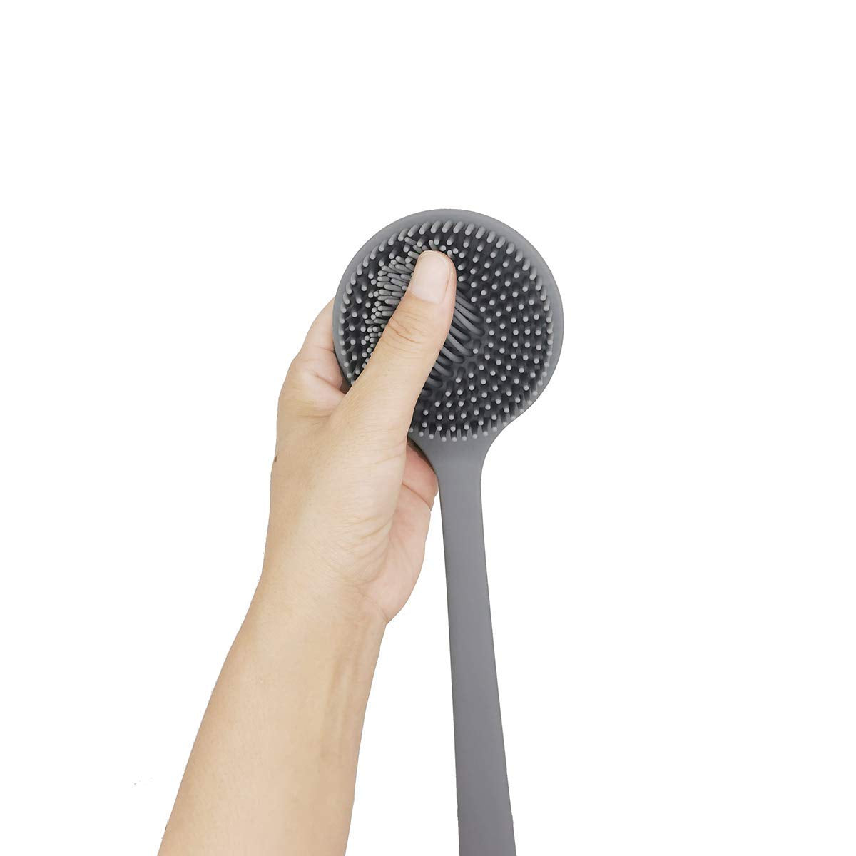 DNC Silicone Back Scrubber for Shower Bath Body Brush with Long Handle (Gray)
