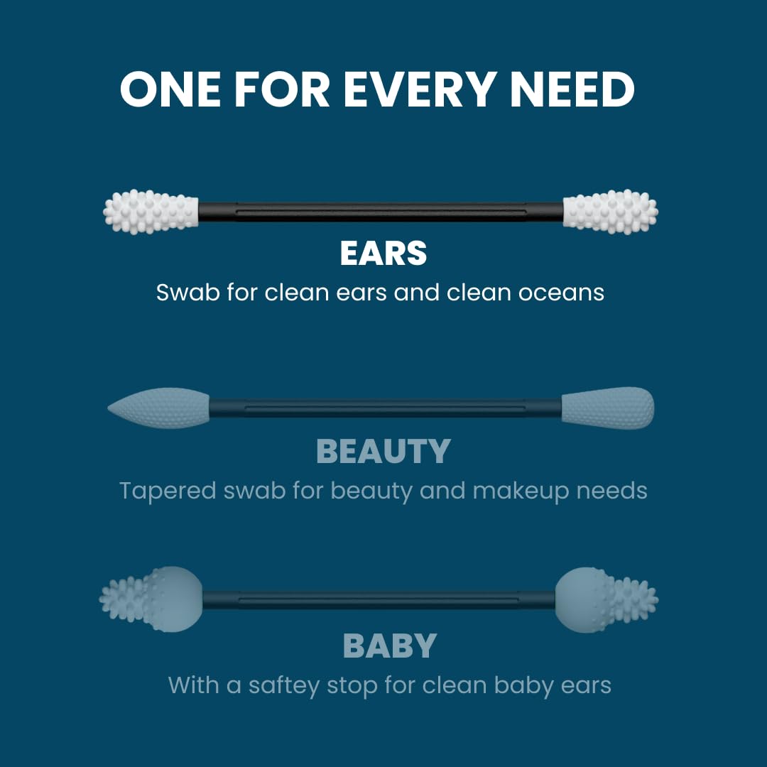 LastSwab® Reusable Cotton Swabs for Ear Cleaning - The Sustainable and Sanitary Alternative to Single-Use Q Tips - Zero Waste and Easy to Clean - Comes with a Convenient Travel Case Holder - Black