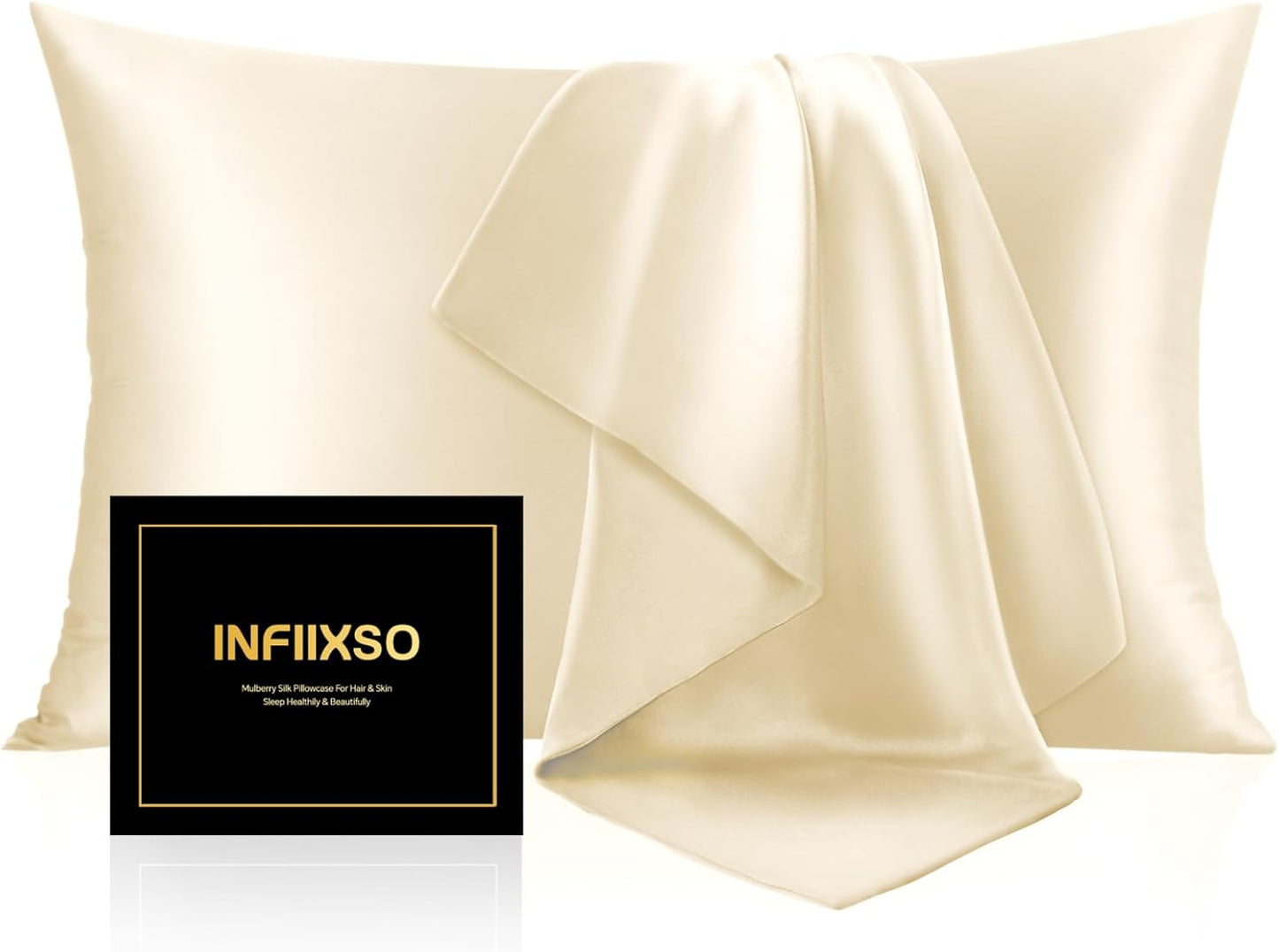 INFIIXSO Mulberry Silk Pillow Case King Size, Silk Pillowcase with Hidden Zipper 20"x36", Extraordinary Smooth and Soft Pillow Cases for Hair and Skin(Ivory, 1 Pack)