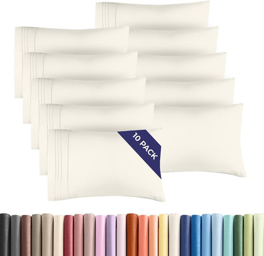 Queen Pillow Cases Set of 10 - Ultra Soft Hotel Quality Pillowcase Covers - Comfy, Cozy & Wrinkle Free - Shrink, Stain and Fade Resistant - Machine Washable Pillow Protectors - 10 Pcs Set - Off White