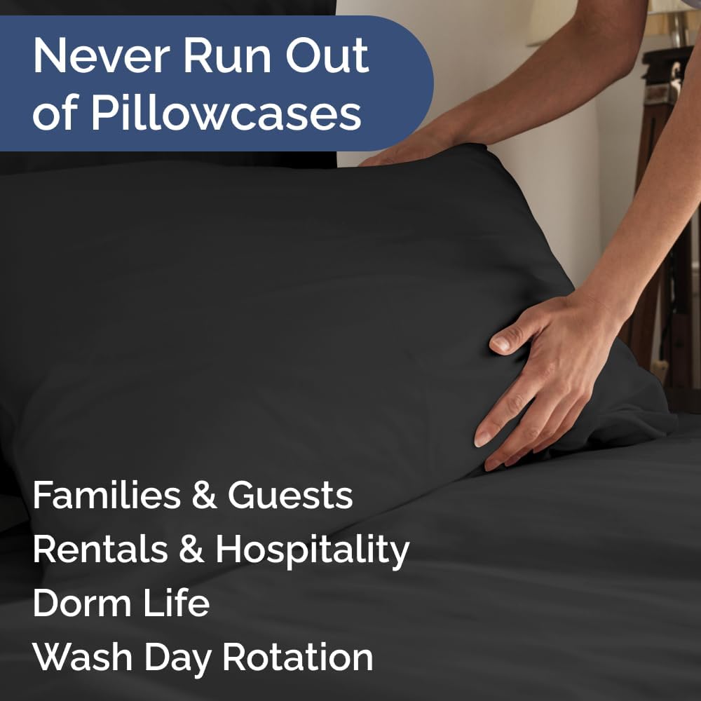 Standard Pillow Cases Set of 6 - Ultra Soft Hotel Quality Pillowcase Covers - Comfy, Cozy & Wrinkle Free - Shrink, Stain and Fade Resistant - Machine Washable Pillow Protectors - 6 Piece Set - Black