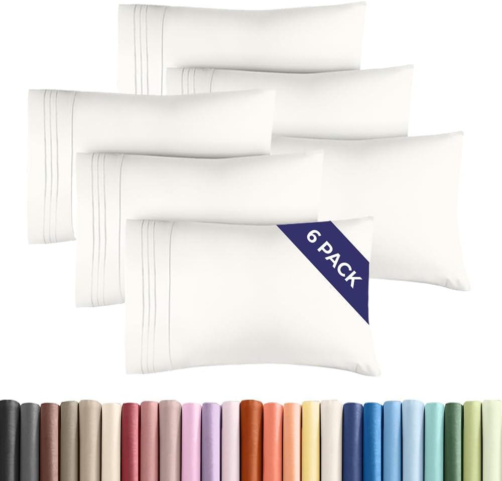 King Pillow Cases Set of 6 - Ultra Soft Hotel Quality Pillowcase Covers - Comfy, Cozy & Wrinkle Free - Shrink, Stain & Fade Resistant - Machine Washable Pillow Protectors - 6 Piece Set - Antique White