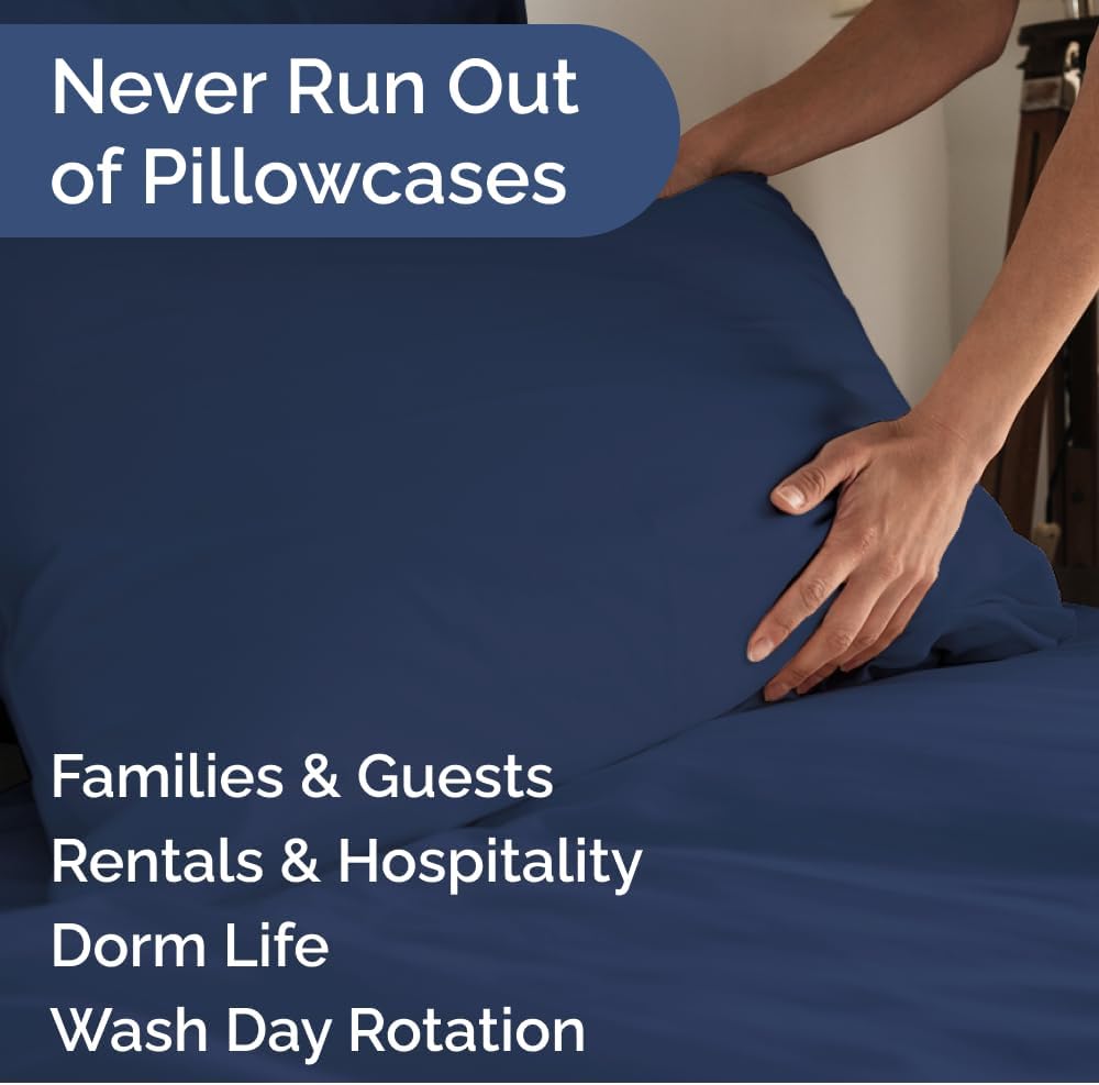 Standard Pillow Cases Set of 8 - Ultra Soft Hotel Quality Pillowcase Covers - Comfy, Cozy & Wrinkle Free - Shrink, Stain & Fade Resistant - Machine Washable Pillow Protectors - 8 Piece Set - Navy Blue