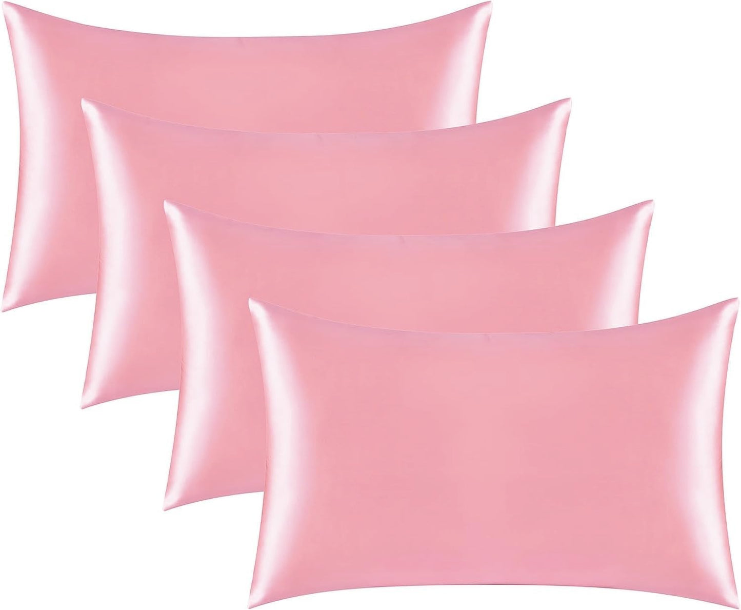 Satin Silk Pillowcase for Hair and Skin, Black Pillow Cases Standard Size Set of 4 Pack Super Soft Pillow Case with Zipper Closure (Pink, Queen(4 Pack))