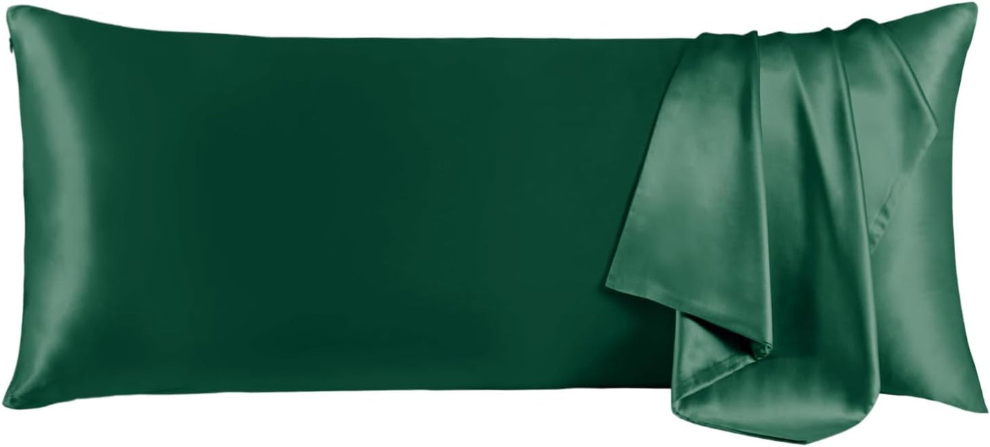 THXSILK Set of 2 100% Mulberry Silk Pillowcase for Hair and Skin Health, Soft Breathable and Smooth Pillowcases with Hidden Zipper, Both Sides Premium Grade 6A+ Silk, Body Size 20"x54", Green