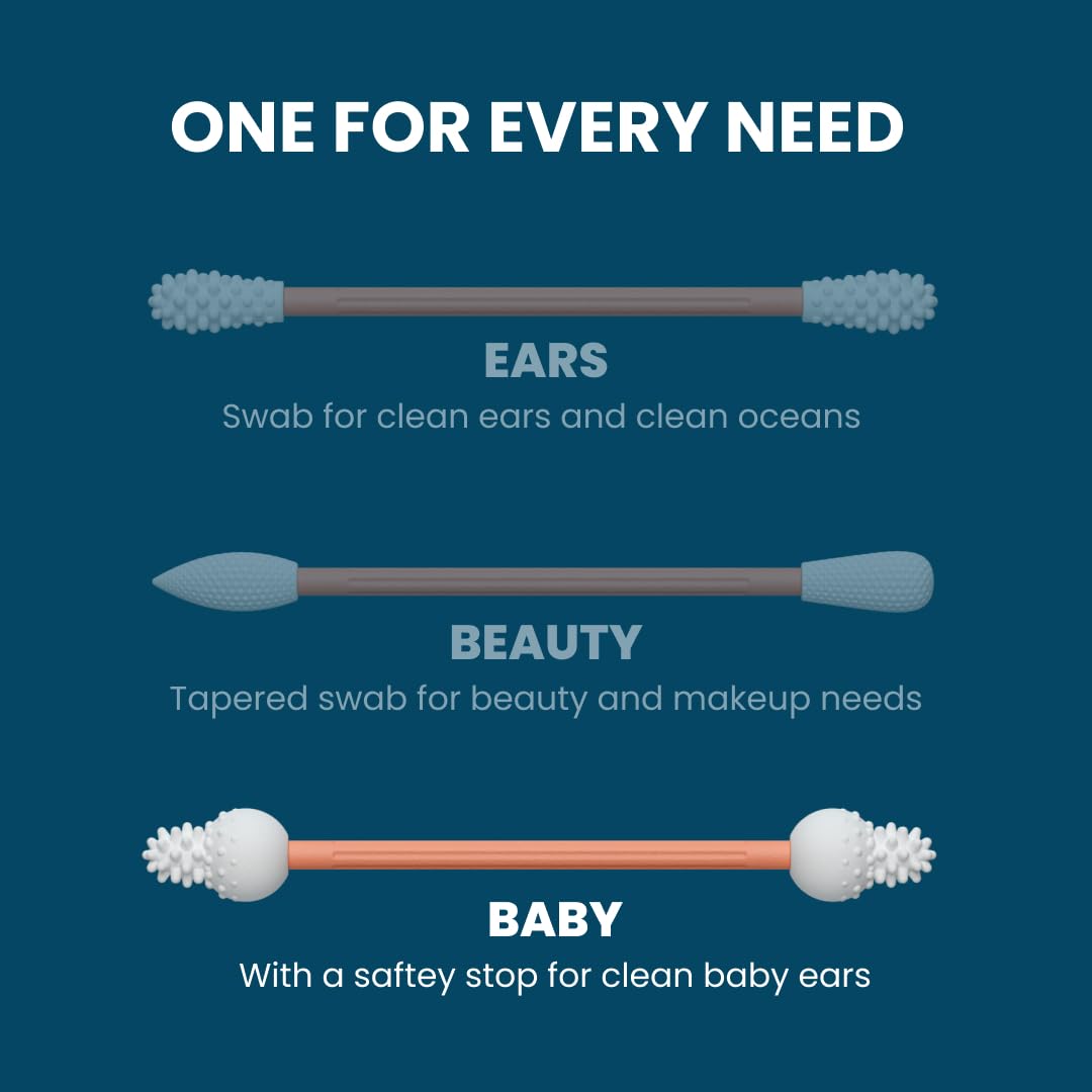 LastSwab® Reusable Cotton Safety Swabs for Baby Ear Cleaning - The Sustainable and Sanitary Alternative to Single-Use Q Tips - Easy to Clean and Zero Waste - Convenient Travel Case Holder