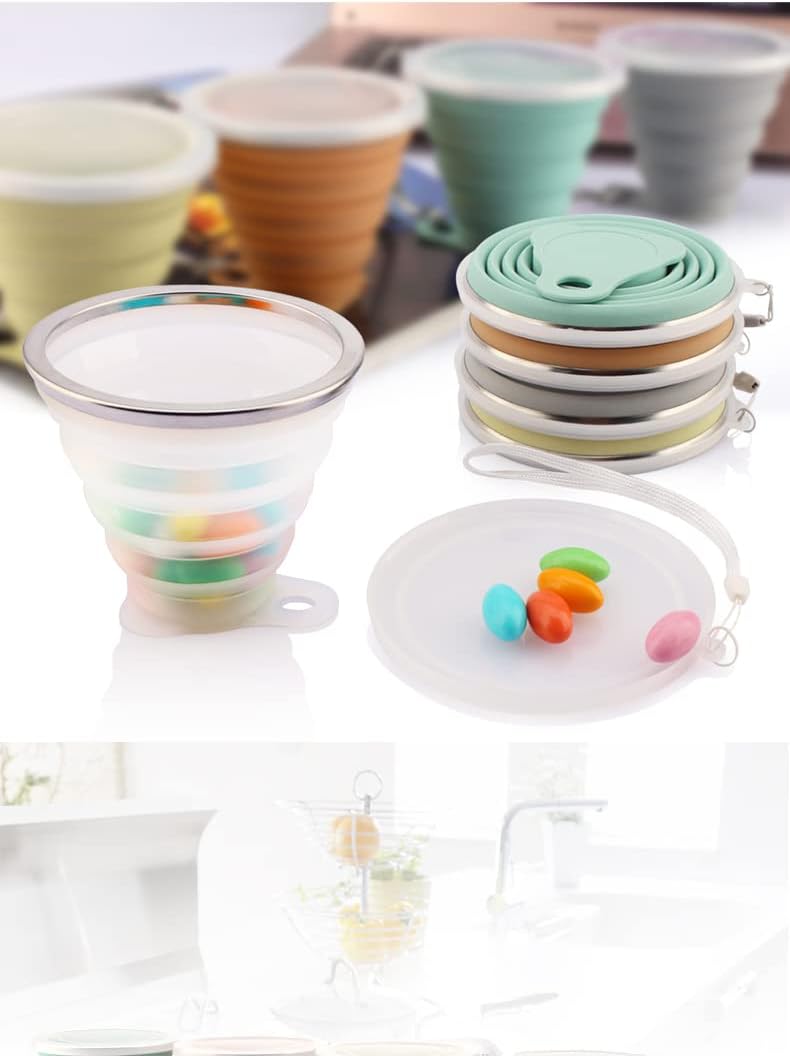 IYYI Collapsible Cup for Traveling, Silicone Foldable Cup, Camping Mug with Lid, Folding Mug for Camping, Hiking, Outdoors, Travel (4Pack-Pink-Green-Milk Tea-Beige)