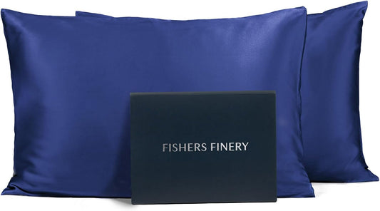 Fishers Finery 25mm 100% Pure Mulberry Silk Pillowcase (Navy King 2 Pack)