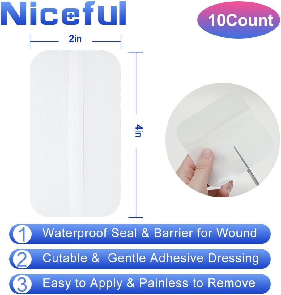 10 Count Hydrocolloid Bandages Large, 2" x 4" Hydrocolloid Wound Dressing Extra Thin for Light Exudate, Hydrocolloid Gel Bandages Fast Healing