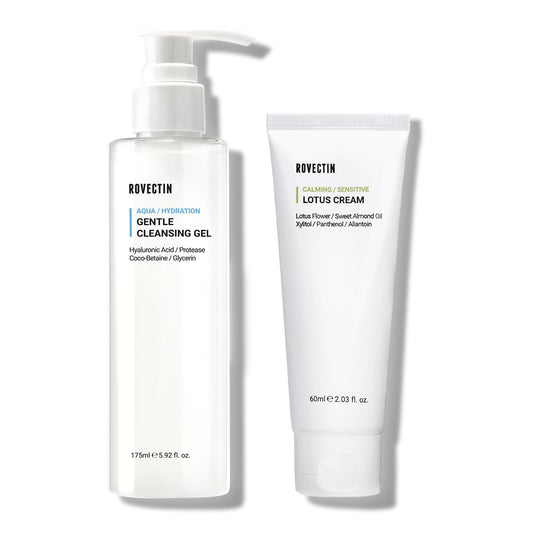 ROVECTIN Calming Lotus Water Cream (2.1 fl.oz, 60ml) Moisturizer + Aqua Cleansing Gel (5.9 fl. oz, 175ml) pH| Bundle [2 Pack]
