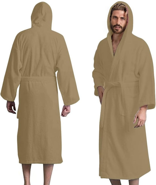 Men’s Hooded Bathrobe, 100% Cotton Terry Bathrobe, Spa Style Bath Robe, Absorbent Shower Robe, Lightweight Towel Bathrobes