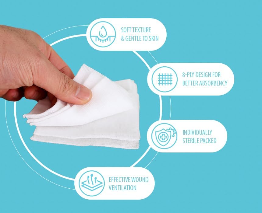 Medical-Grade Sterile Gauze 2x2in - 5 Pads per Pack (20 Packs per Box, 100 Pads Total) - Sterile & Sealed Packaging for First Aid & Wound Care