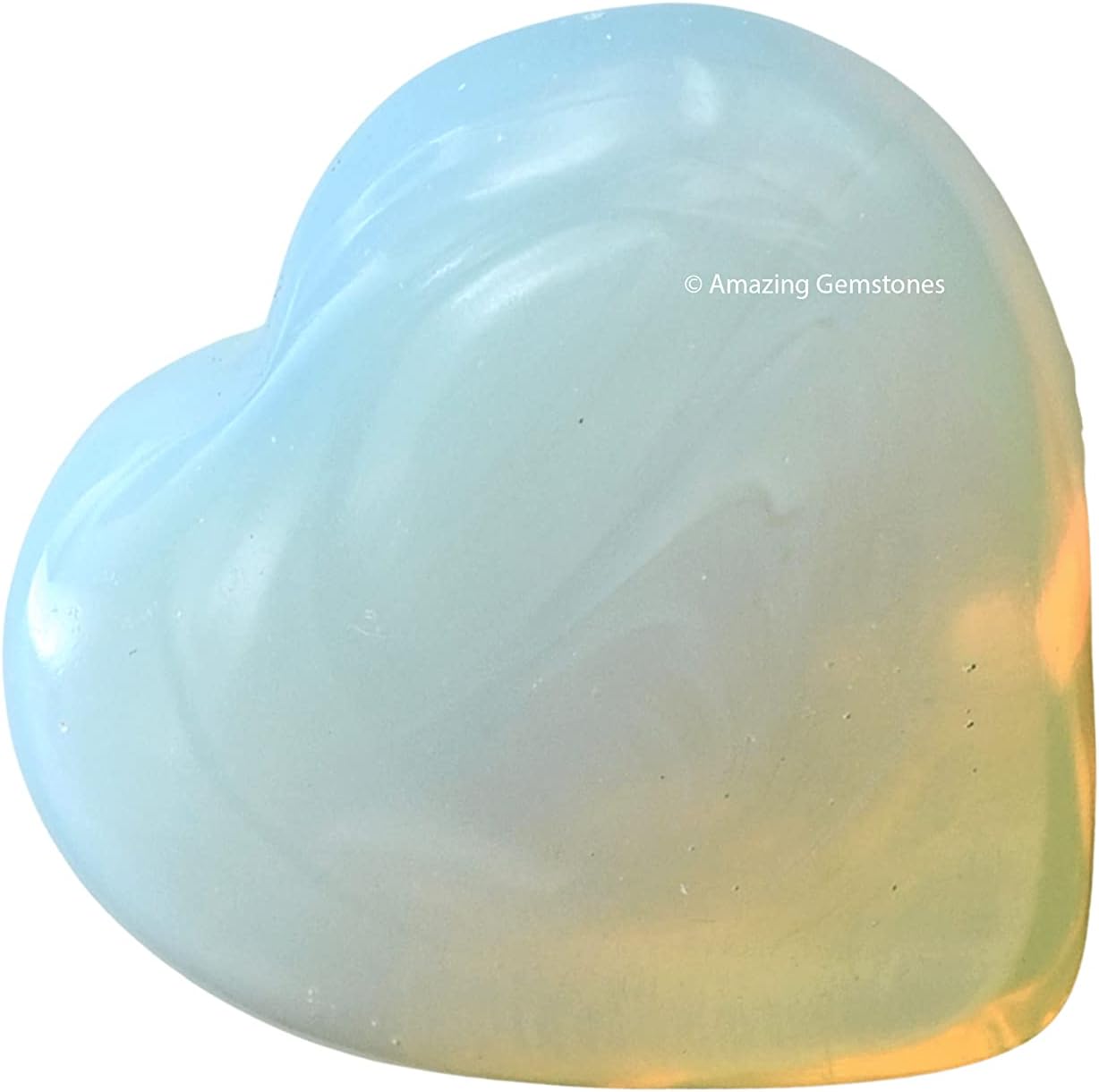 Opalite Crystal Heart Palm Stone - Pocket Massage Worry Stone for Natural Body Chakra Balancing, Reiki Healing and Crystal Grid
