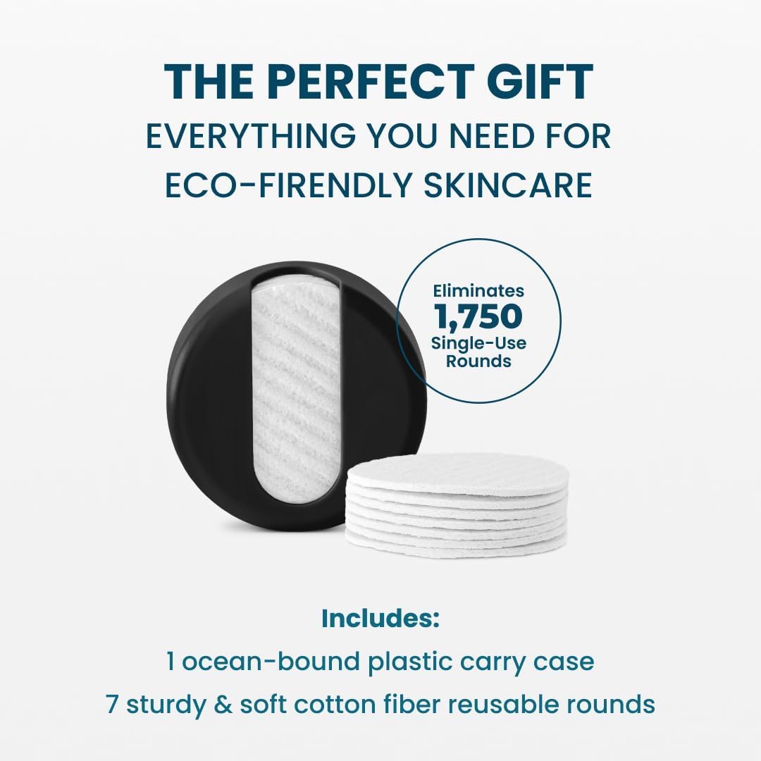 LastRound® 7 Sustainable Reusable Cotton Rounds for Facial Cleansing – Zero-Waste Eco-Friendly Makeup Remover Pads for All Skin Types with Travel Storage Case