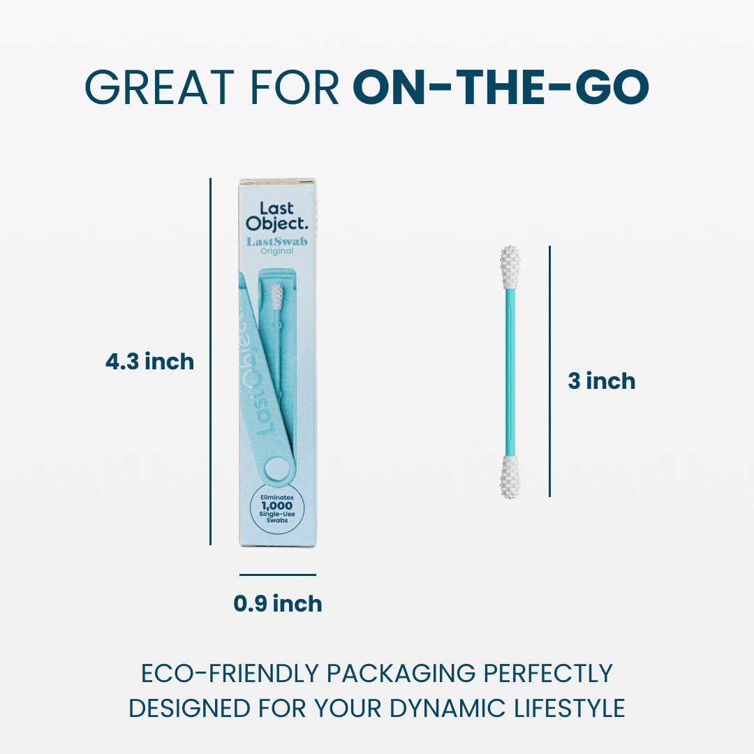 LastSwab® Reusable Cotton Swabs for Ear Cleaning - The Sustainable and Sanitary Alternative to Single-Use Q Tips - Zero Waste and Easy to Clean - Comes with a Convenient Travel Case Holder - Turquoise