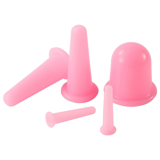 5 Pack Silicone Facial Cupping Set Vacuum Massage Cups Kit Pink Face Massager Helper Cup for Face Neck Back Eyes Skin Care