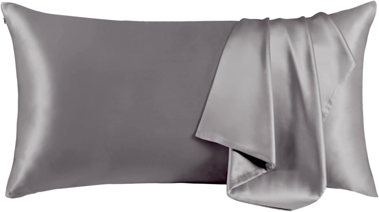 THXSILK Set of 2 Silk Pillowcase for Hair and Skin, 100% Mulberry Silk Bed Pillowcase Ultra-Soft, Hypoallergenic Breathable Silk Pillow Case with Hidden Zipper, California King 20"x40", Gray