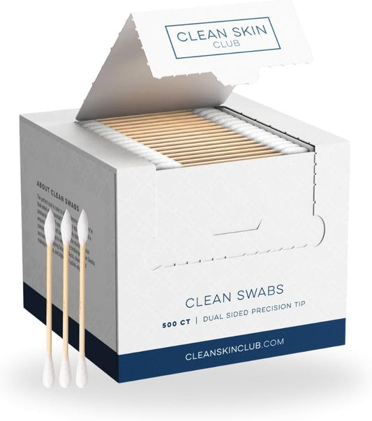 Clean Skin Club Clean Swabs | 500CT | One Pointed Tip | Biodegradable + Organic Cotton & Bamboo | Makeup & Nail Polish Touch-ups | Chlorine-Free & Hypoallergenic (500 Count)