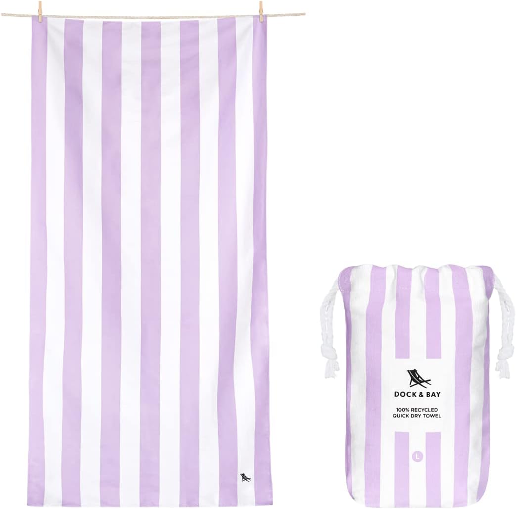Dock & Bay Beach Towel - Quick Dry, Sand Free - Compact, Lightweight - 100% Recycled - Includes Bag - Cabana Light - Lombok Lilac - Extra Large (200x90cm, 78x35)