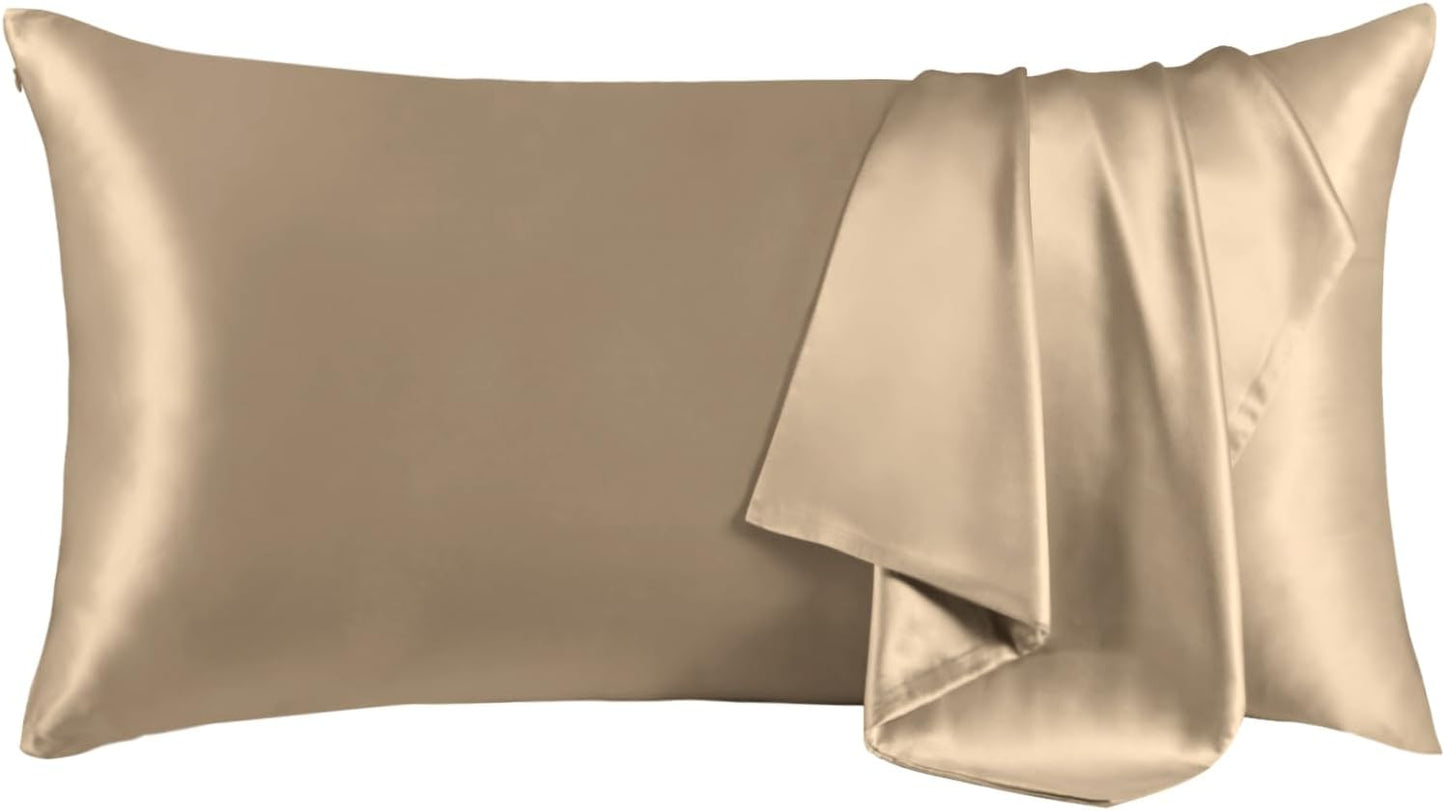 THXSILK 100% Mulberry Silk Pillowcase for Hair and Skin, Grade 6A+ Mulberry Silk Pillow Case, Natural Silk Pillow Case Cover with Zipper, 1pc(California King Size 20"x40", Taupe)