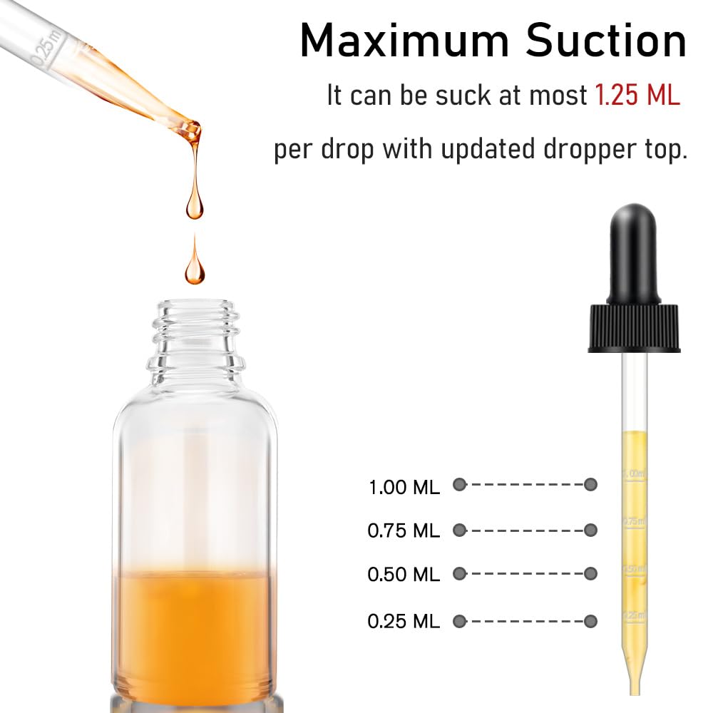 Bumobum Dropper Bottles, 4oz Clear Bottle with Dropper for Essential Oils with Funnel, Labels & Pipette, 2-Pack Tincture Bottles with Dropper(Unbreakable Plastic Eye Dropper)