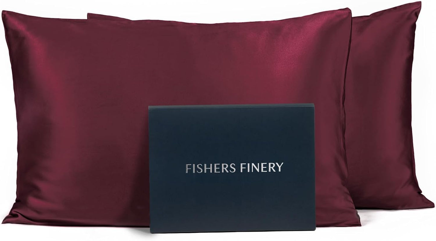 Fishers Finery 25mm 100% Pure Mulberry Silk Pillowcase (Red Standard 2 Pack)