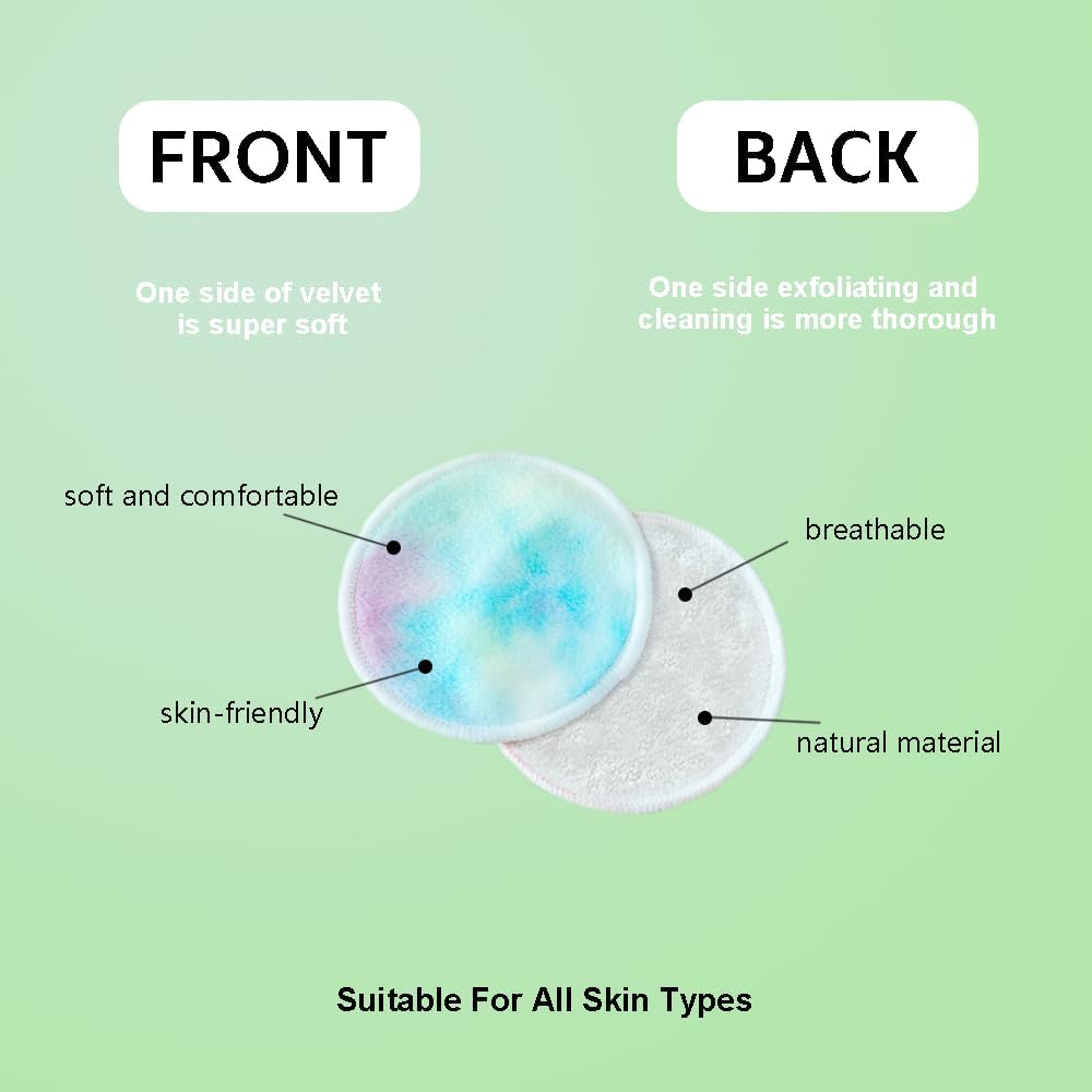 28 Pack Reusable Makeup Remover Face Pads with Laundry Bag Washable Soft and Comfortable Cleaning Face Skin,Washable Bamboo Cotton Rounds Colorful