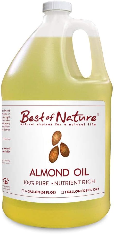Best of Nature 100% Pure Sweet Almond Oil – Moisturizing Massage & Body Oil, Unscented for Hair, Skin, Face, Soap Making, Aromatherapy, Ideal Carrier for Essential Oils, 1 Gallon (128 fl oz)