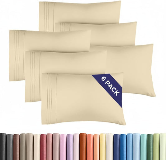 Standard Pillow Cases Set of 6 - Ultra Soft Hotel Quality Pillowcase Covers - Comfy, Cozy & Wrinkle Free - Shrink, Stain and Fade Resistant - Machine Washable Pillow Protectors - 6 Piece Set - Cream
